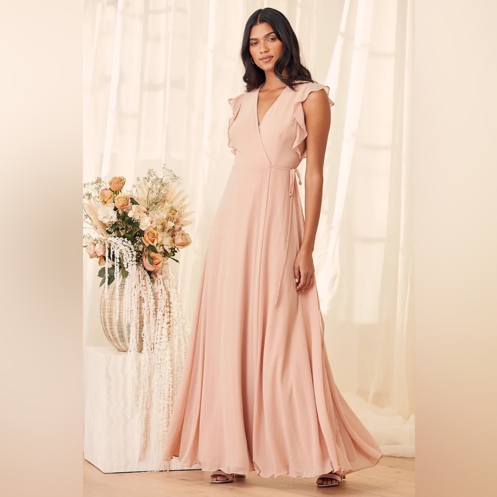 Lulu’s Crescendo Blush Wrap Maxi Dress